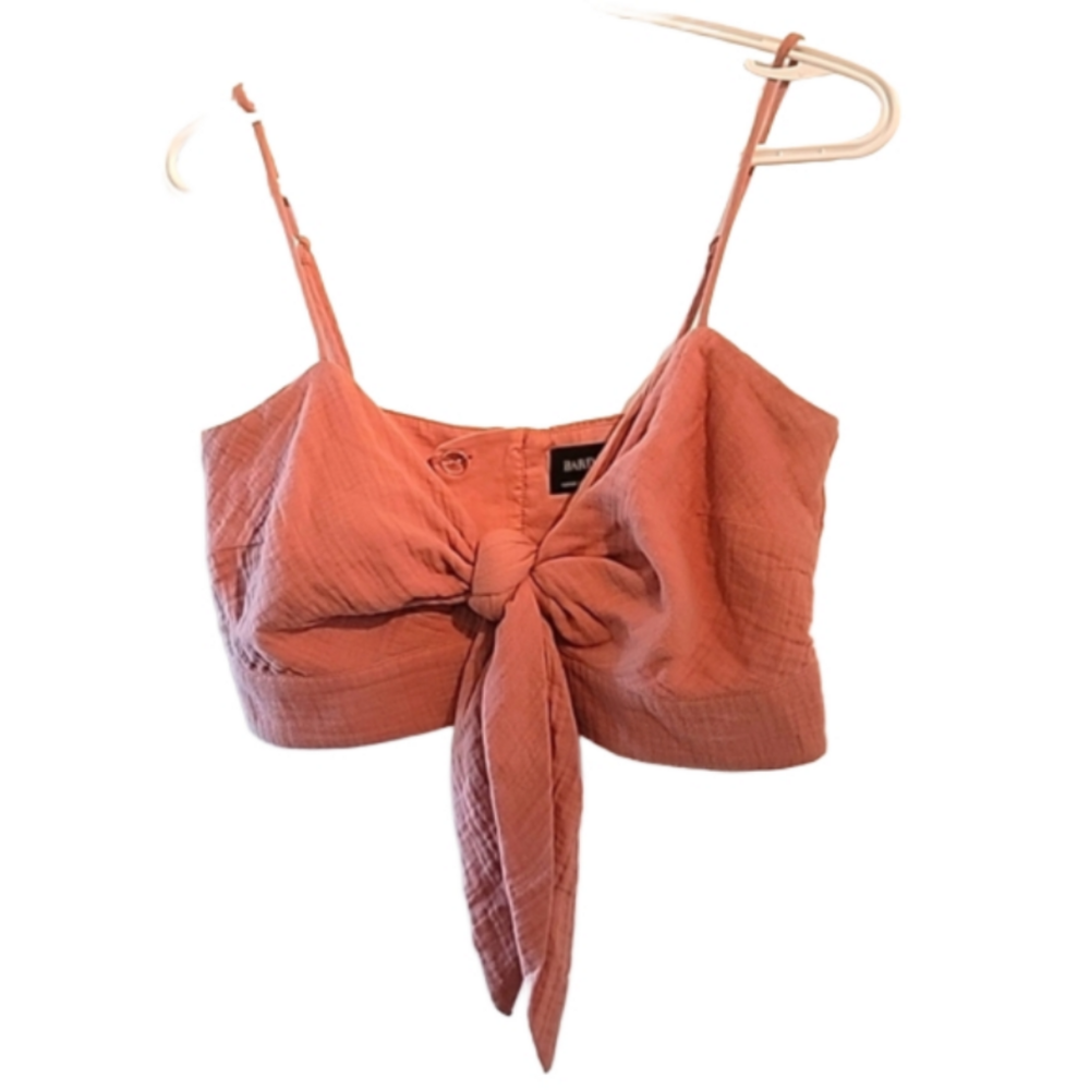 Linen style faux tie front blush peach structured mini top